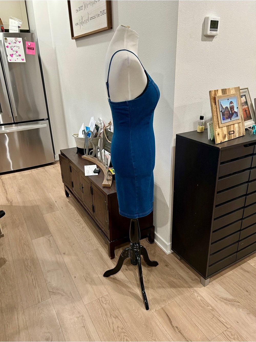 Denim Zip-Front Bodycon Mini Dress - Blue - Picture 3 of 4